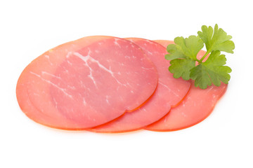 Pork ham slices isolated on white background.