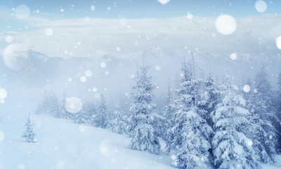 Mysterious winter landscape majestic mountains in the 