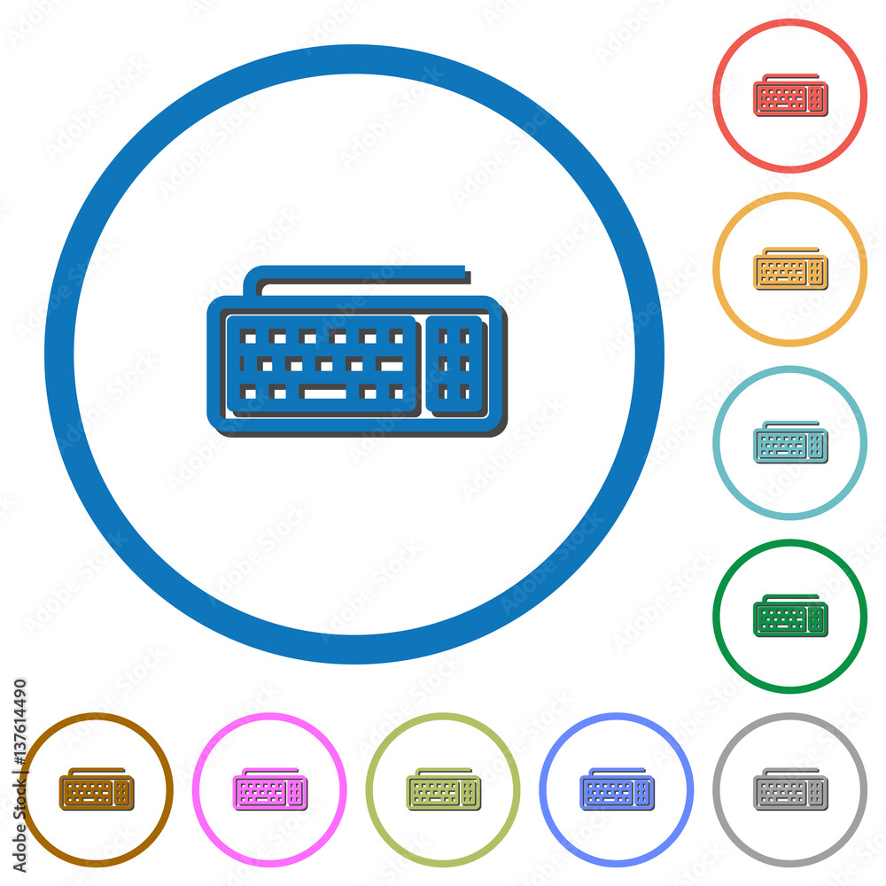 Poster computer keyboard icons with shadows and outlines