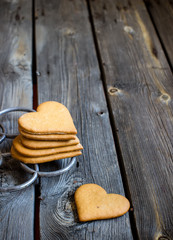 Heart shaped cookies  on rustic wooden background