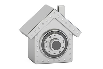 Fototapeta premium Home safe. Combination safe box in shape of house, 3D rendering