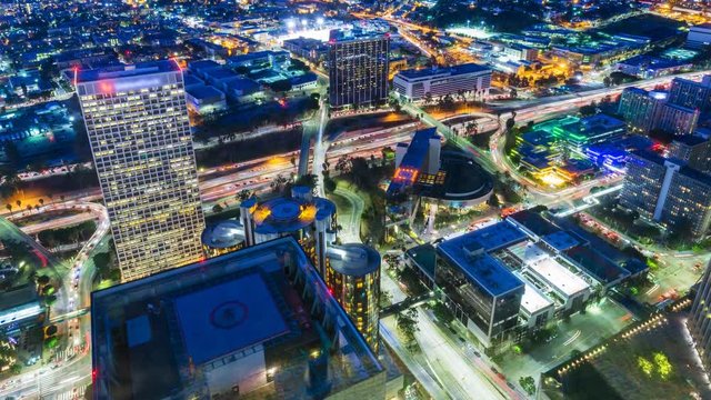 Timelapse Overview of Day-Night Transition in Downtown Los Angeles -Tilt Up-