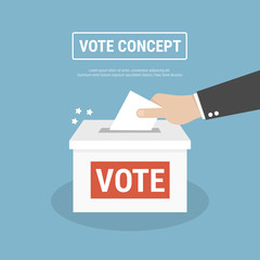 Voting concept in flat style - hand putting paper in the ballot box
