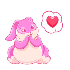 Funny love pink Bunny is surprised hearts. Vector illustration.
