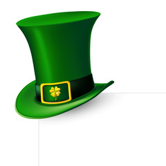 St. Patrick's Day green leprechaun hat with clover. Vector illustration