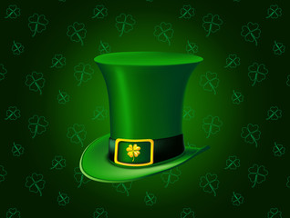 St. Patrick's Day green leprechaun hat with clover. Vector illustration