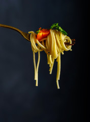 Spaghetti on a fork.