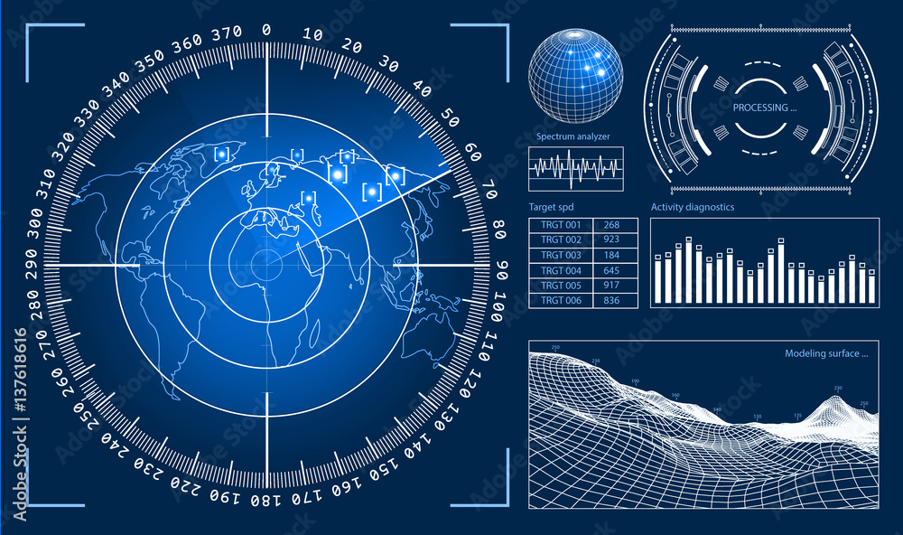 Poster futuristic user interface hud tech elements for game creation or footage overlay. sci-fi vector desi