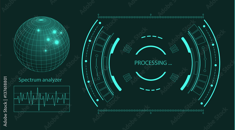 Poster futuristic user interface hud tech elements for game creation or footage overlay. sci-fi vector desi