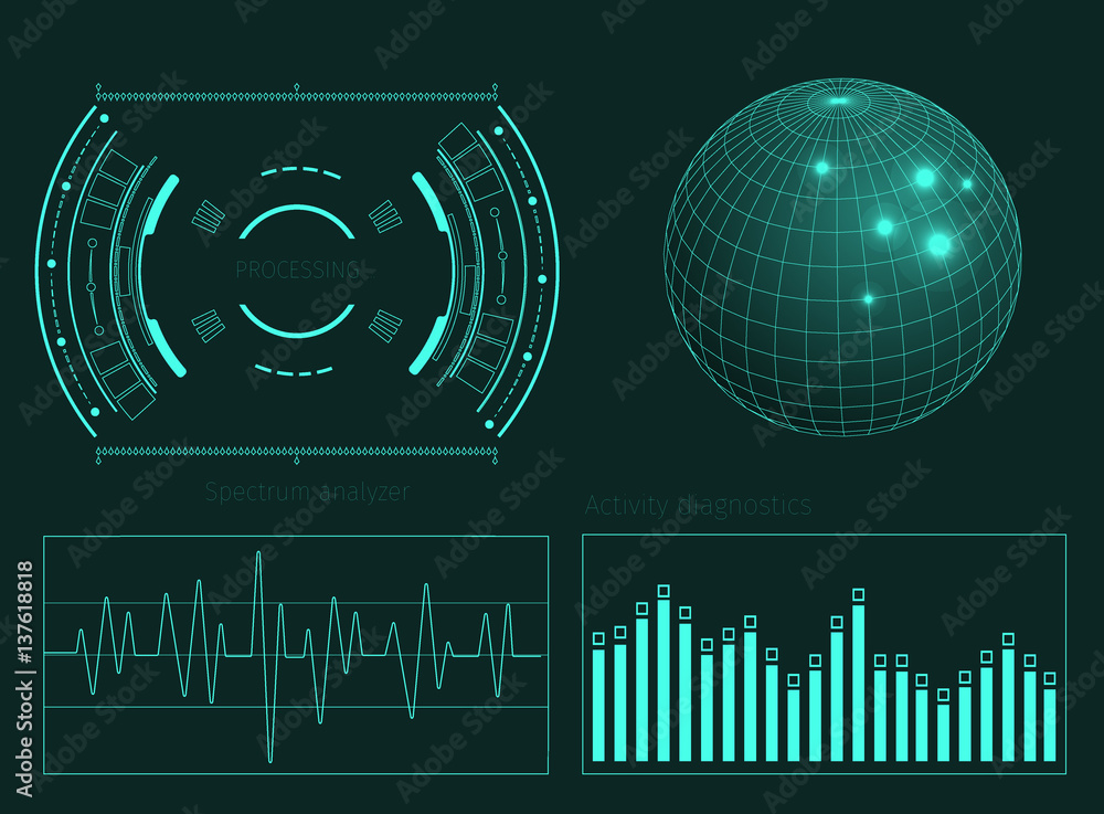 Poster futuristic user interface hud tech elements for game creation or footage overlay. sci-fi vector desi