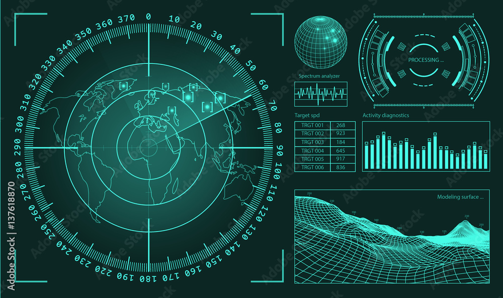 Poster futuristic user interface hud tech elements for game creation or footage overlay. sci-fi vector desi