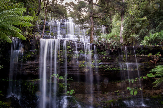Closeup of Russell Falls in Mount Field National Park, Tasmania, Australia