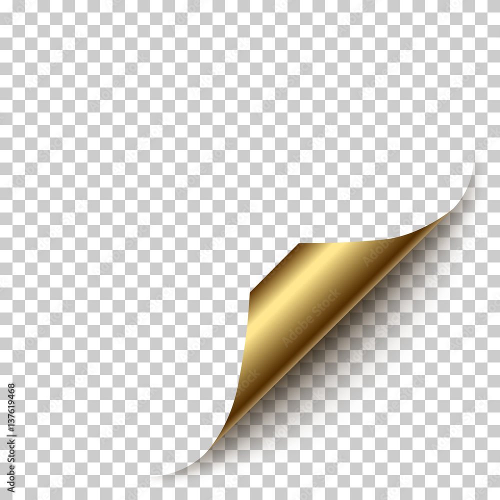 Poster vector realistic golden paper corner with shadow on transparent background