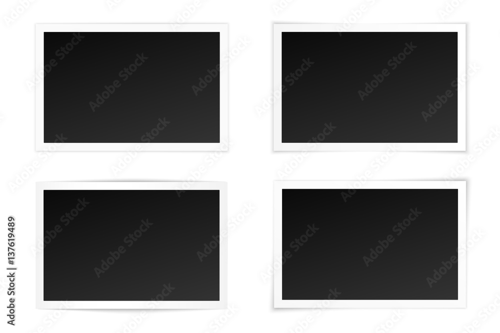 Poster vector set of curved photo frames with various shadows. mock up of photos.
