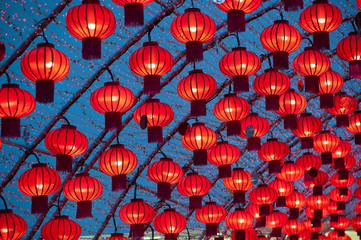 Colorful red Chinese lanterns shine for New Year,Hanging for decorated.