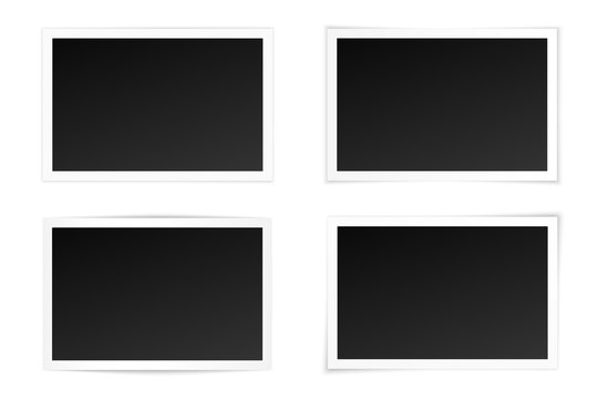 Vector set of curved photo frames with various shadows. Mock up of photos.