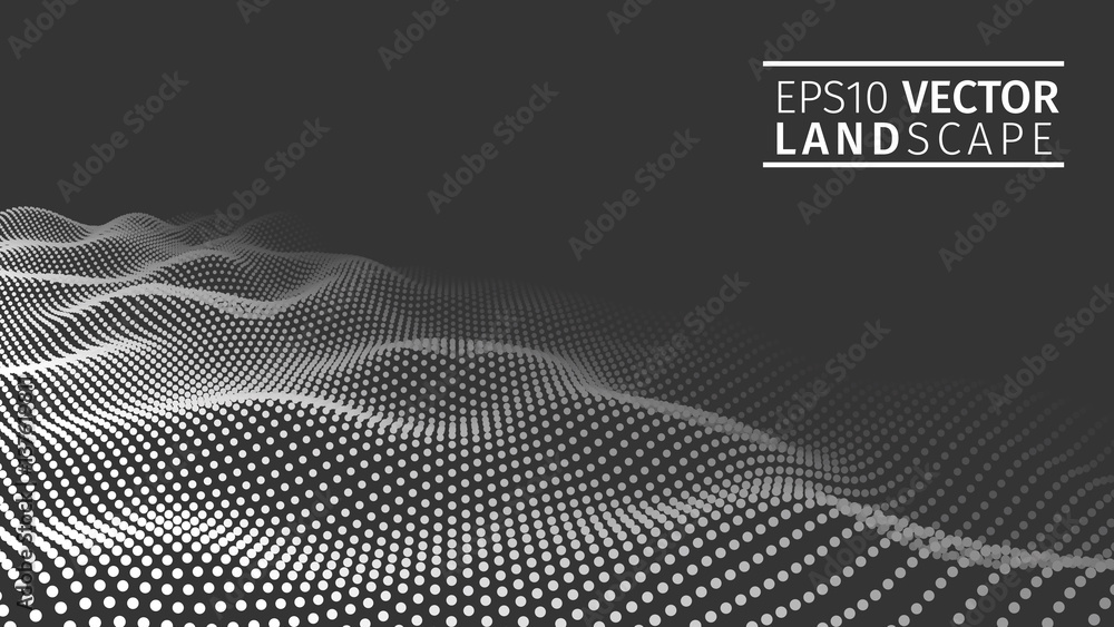 Poster 3d glowing abstract digital wave particles. futuristic vector illustration. hud element. technology 