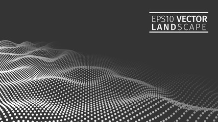 3D glowing abstract digital wave particles. Futuristic vector illustration. HUD element. Technology concept. Abstract background.