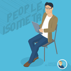 man sitting with tablet.