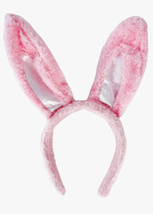 Furry fuzzy pink Easter bunny ears. Isolated.