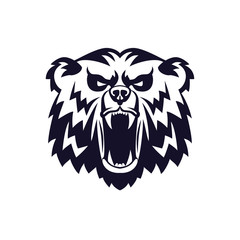 Bear Head Logo Mascot Emblem on shield. Talisman college sports teams, e-sport, school logo, tattoo, avatar, print t-shirt. The design of the character of a wild grizzly.  illustration.