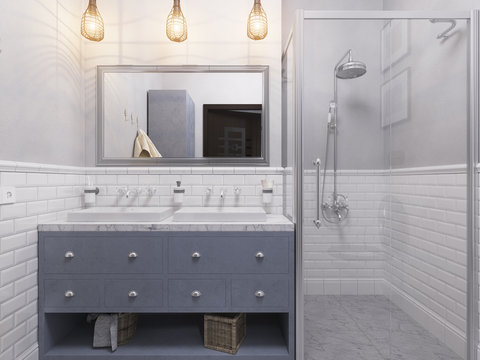 3d illustration of a design bathroom interior in classic style