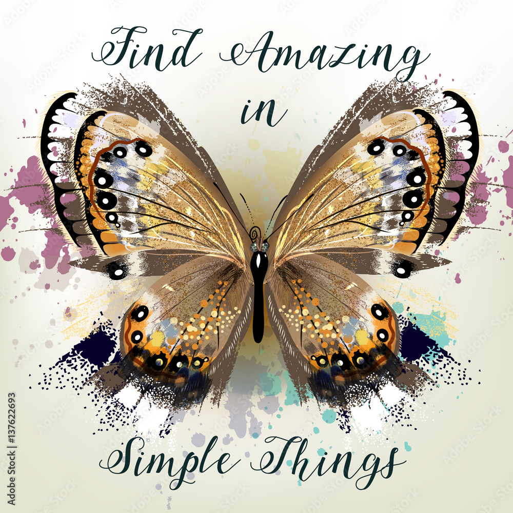 Fototapete conceptual background with vector realistic butterfly find amazing in simple things