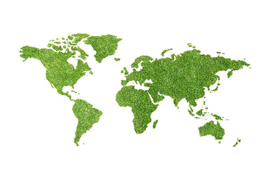 Ecological map of the world in green grass isolated on white background. Realistic high-resolution 3d illustration.
