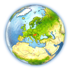 Hungary on isolated globe