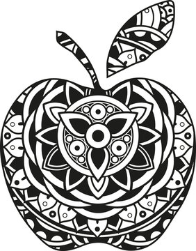 Vector illustration of a mandala apple silhouette