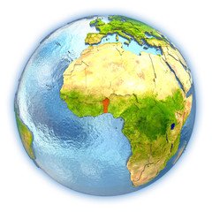Benin on isolated globe