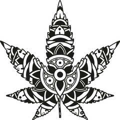 Vector illustration of a mandala marijuana leaf silhouette