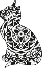 Vector illustration of a mandala cat silhouette
