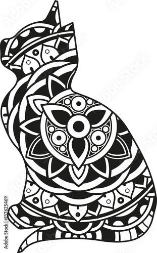 Download "Vector illustration of a mandala cat silhouette" Stock image and royalty-free vector files on ...