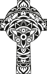 Vector illustration of a mandala cross silhouette