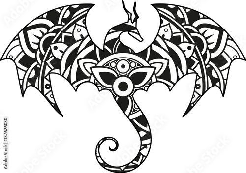 Download "Vector illustration of a mandala dragon silhouette" Stock ...