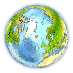Iceland on isolated globe