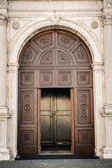 Fototapeta premium Marble portal in Gothic-Renaissance style of the dome in Montagnana, Italy.