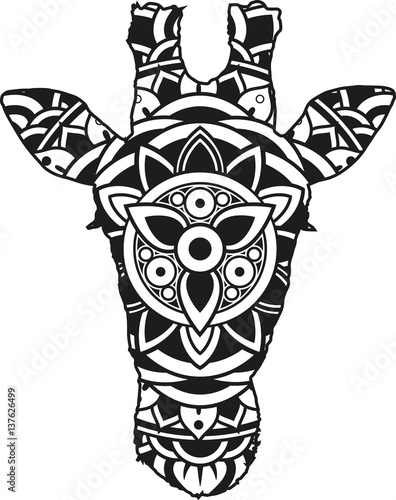 "Vector illustration of a mandala giraffe head silhouette ...