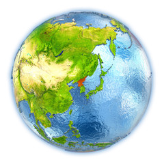 North Korea on isolated globe