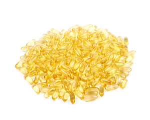 Pile of softgel pills isolated
