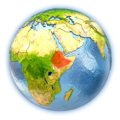 Ethiopia on isolated globe