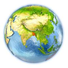 Bangladesh on isolated globe