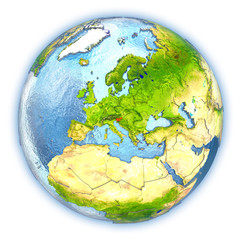 Slovenia on isolated globe