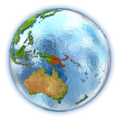 Papua New Guinea on isolated globe