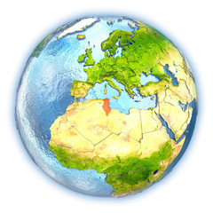 Tunisia on isolated globe