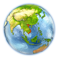 Vietnam on isolated globe