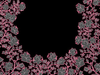 заросль декоративных цветов. ветки с листьями и цветком вокруг. рамка