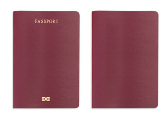 Red passport background on white background with clipping path.