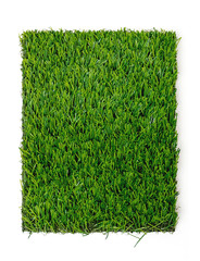 Grass mat on white background. Artificial turf tile.